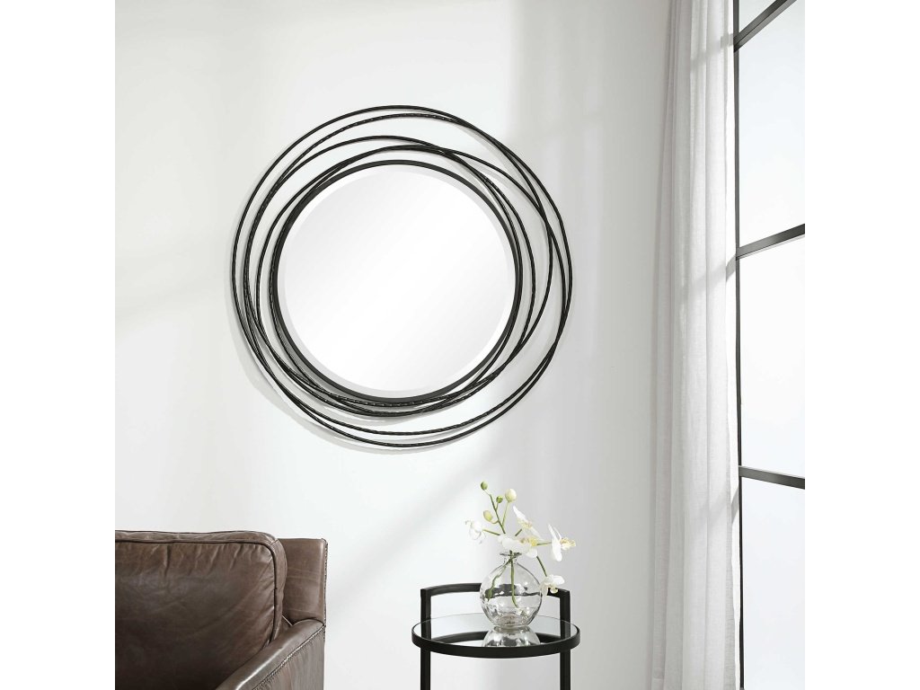 Whirlwind Round Mirror, Black