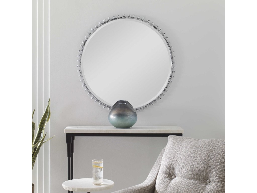 Taza Round Mirror, Antique White