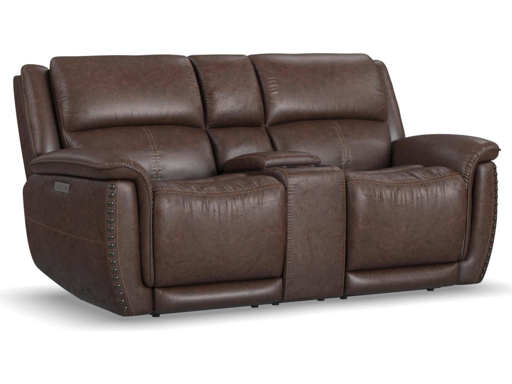 Beau Sable Fabric Power Reclining Loveseat with Console & Power Headrests