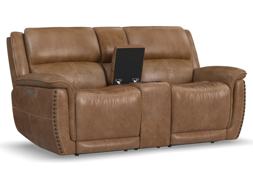 Beau Silt Fabric Power Reclining Loveseat with Console & Power Headrests