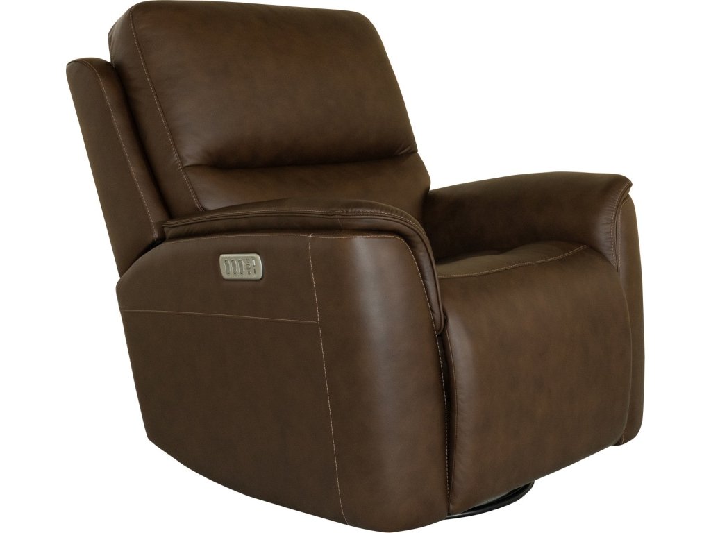 Henry Burnt Umber Leather Power Swivel Gliding Recliner with Power Headrest, Lumbar, Heat & Massage