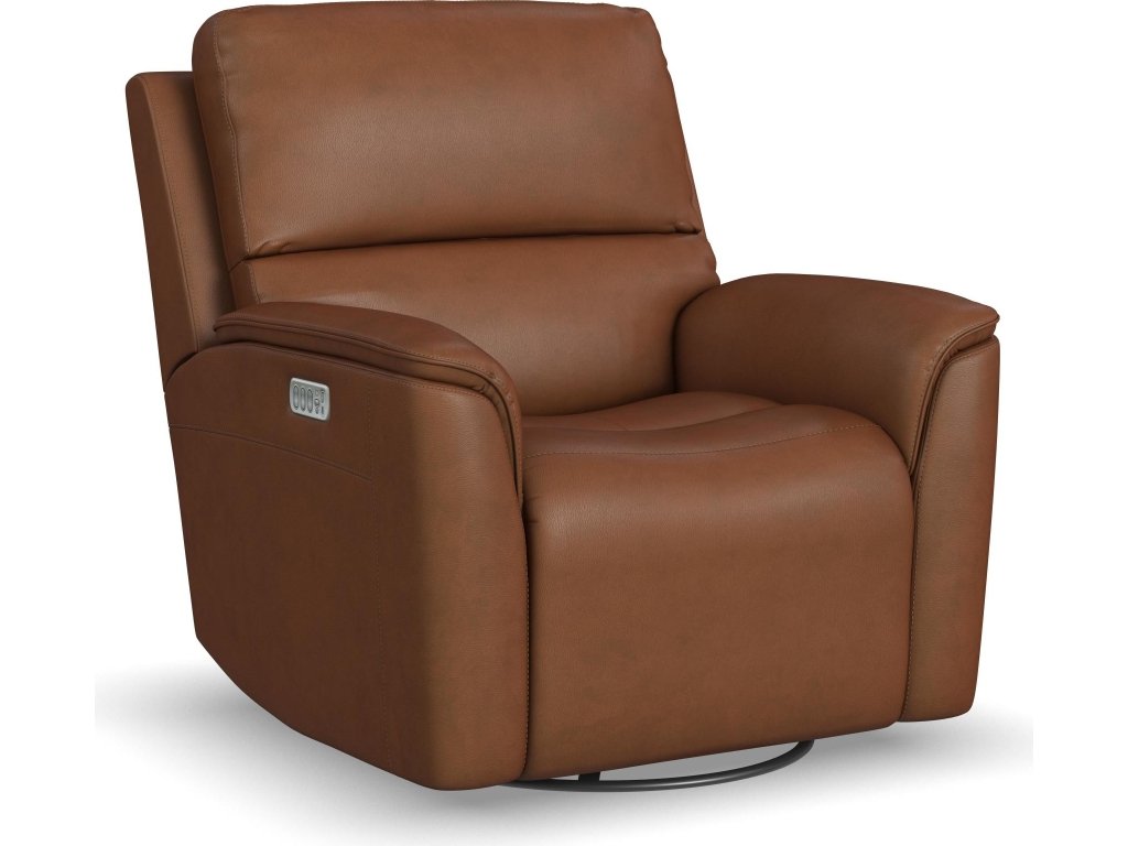 Henry Caramel Leather Power Swivel Gliding Recliner with Power Headrest, Lumbar, Heat & Massage