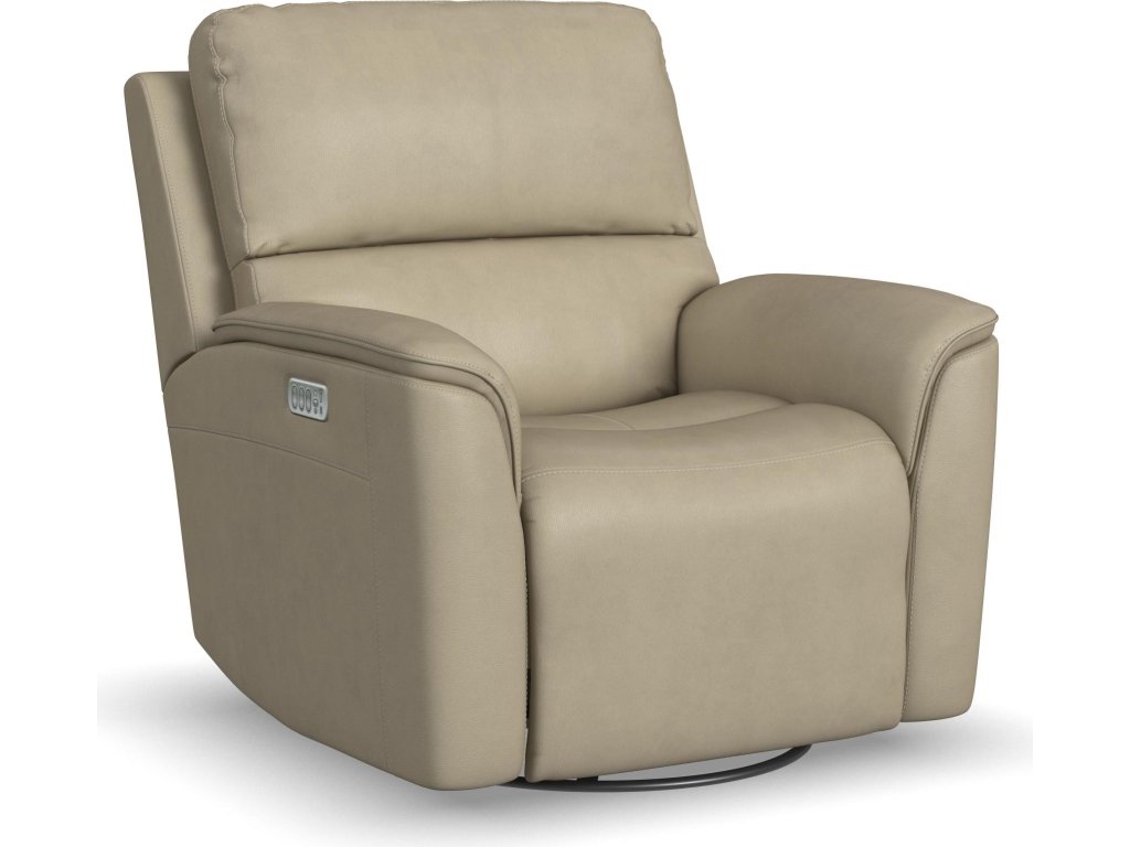 Henry Beige Leather Power Swivel Gliding Recliner with Power Headrest, Lumbar, Heat & Massage