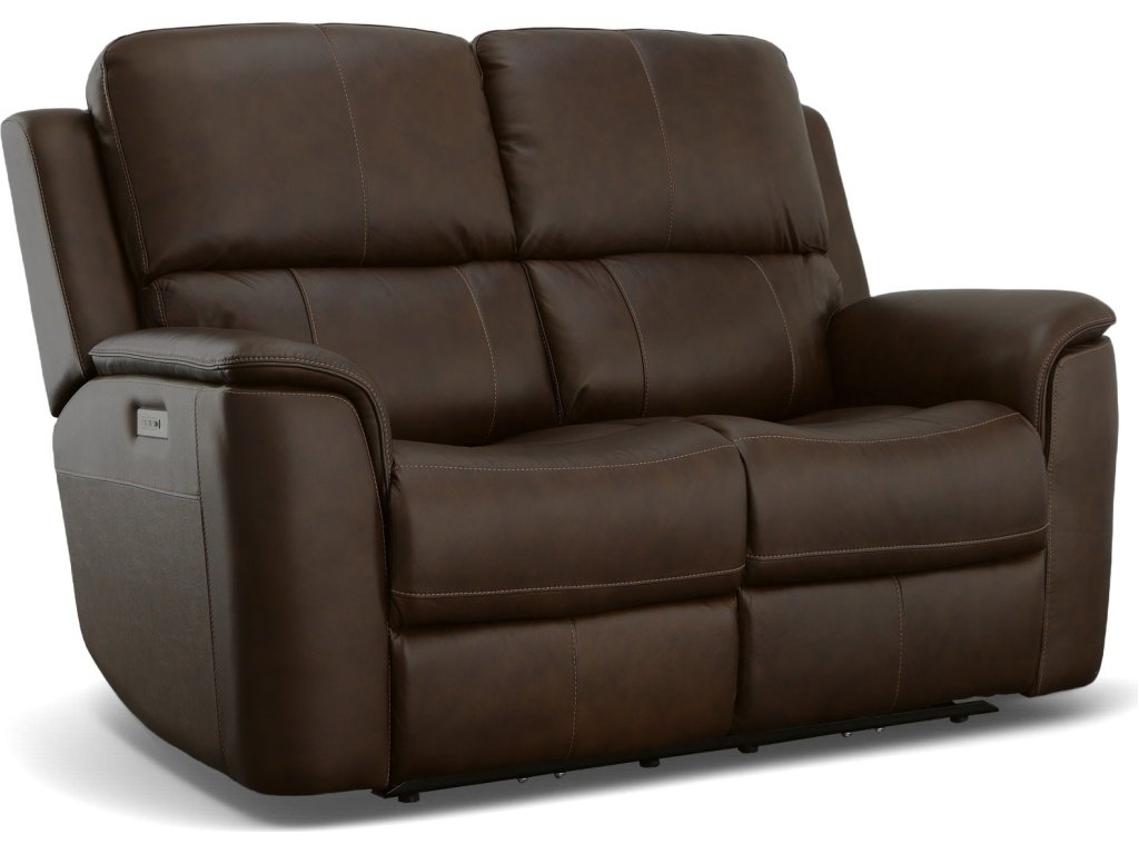 Henry Burnt Umber Leather Power Reclining Loveseat with Power Headrests & Lumbar