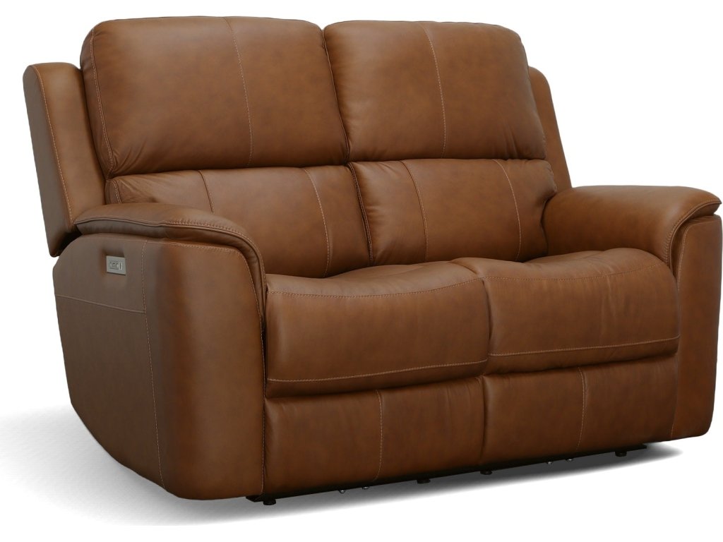 Henry Caramel Leather Power Reclining Loveseat with Power Headrests & Lumbar