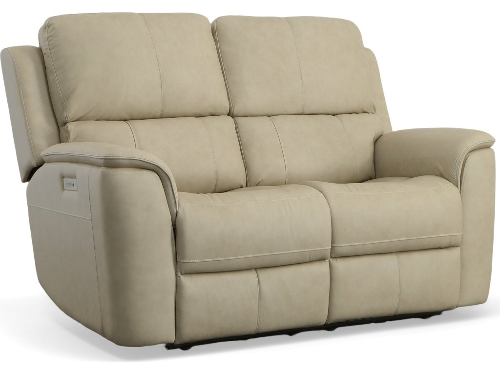 Henry Beige Leather Power Reclining Loveseat with Power Headrests & Lumbar