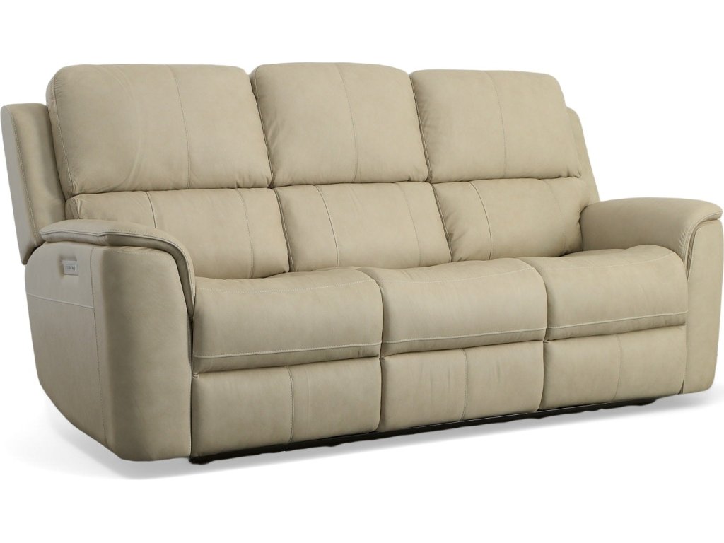 Henry Beige Leather Power Reclining Sofa with Power Headrests & Lumbar