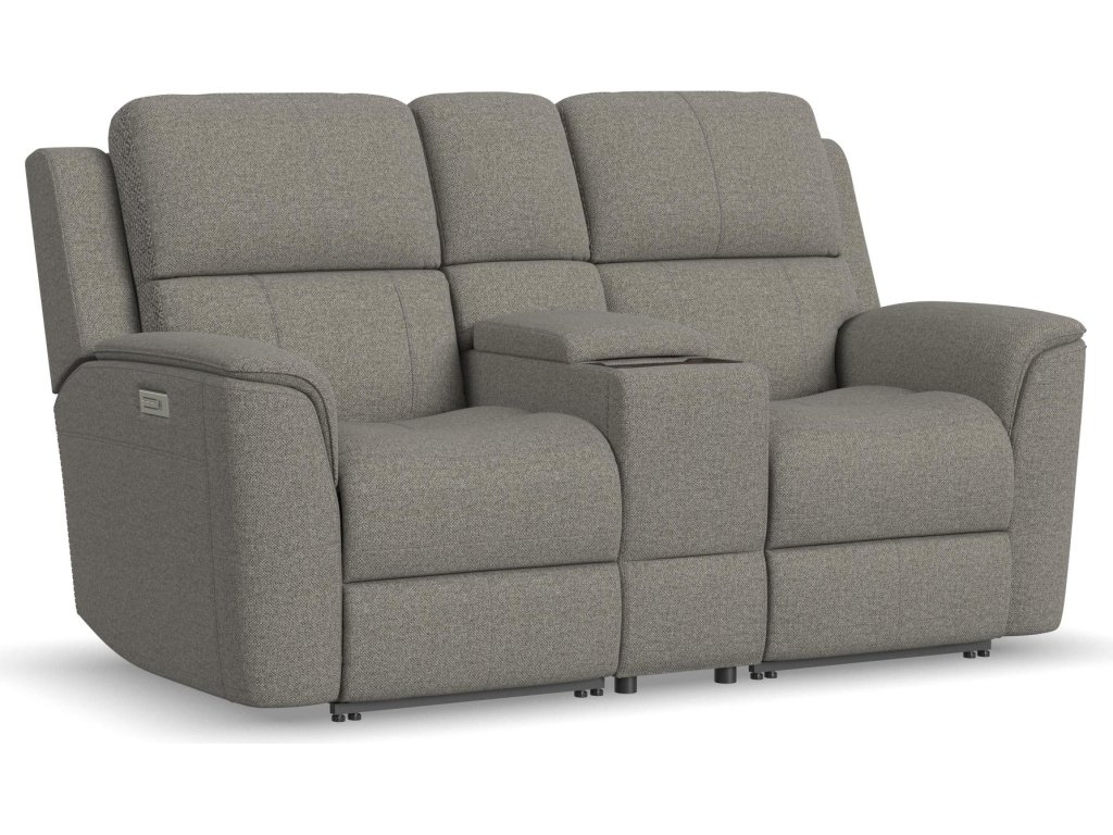 Henry Fog Fabric Power Reclining Loveseat with Console & Power Headrests & Lumbar