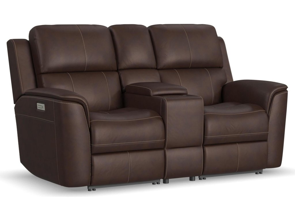 Henry Burnt Umber Leather Power Reclining Loveseat with Console & Power Headrests & Lumbar