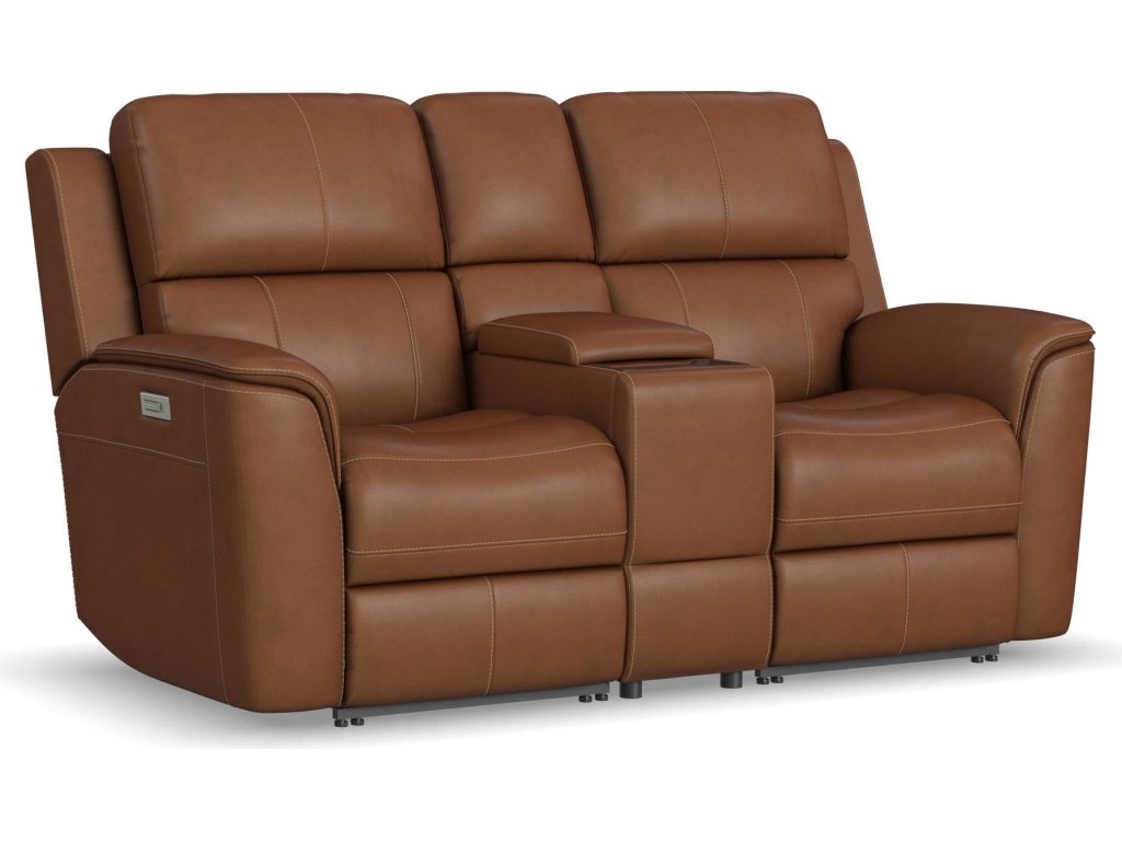 Henry Caramel Leather Power Reclining Loveseat with Console & Power Headrests & Lumbar