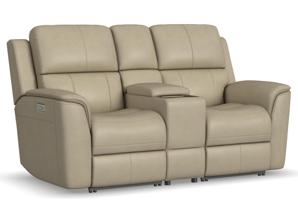 Henry Beige Leather Power Reclining Loveseat with Console & Power Headrests & Lumbar