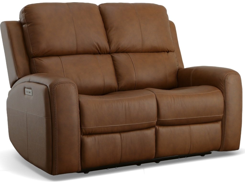 Linden Leather Power Reclining Loveseat with Power Headrests & Lumbar