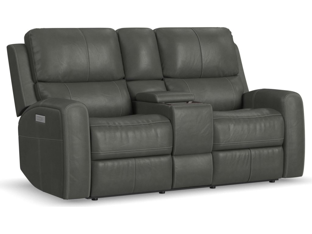 Linden Leather Power Reclining Loveseat with Console & Power Headrests & Lumbar