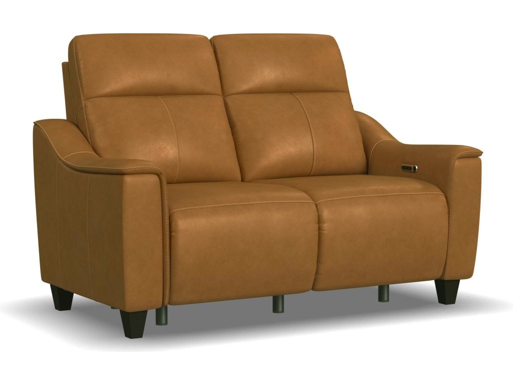 Walter Honey Leather Power Reclining Loveseat with Power Headrests