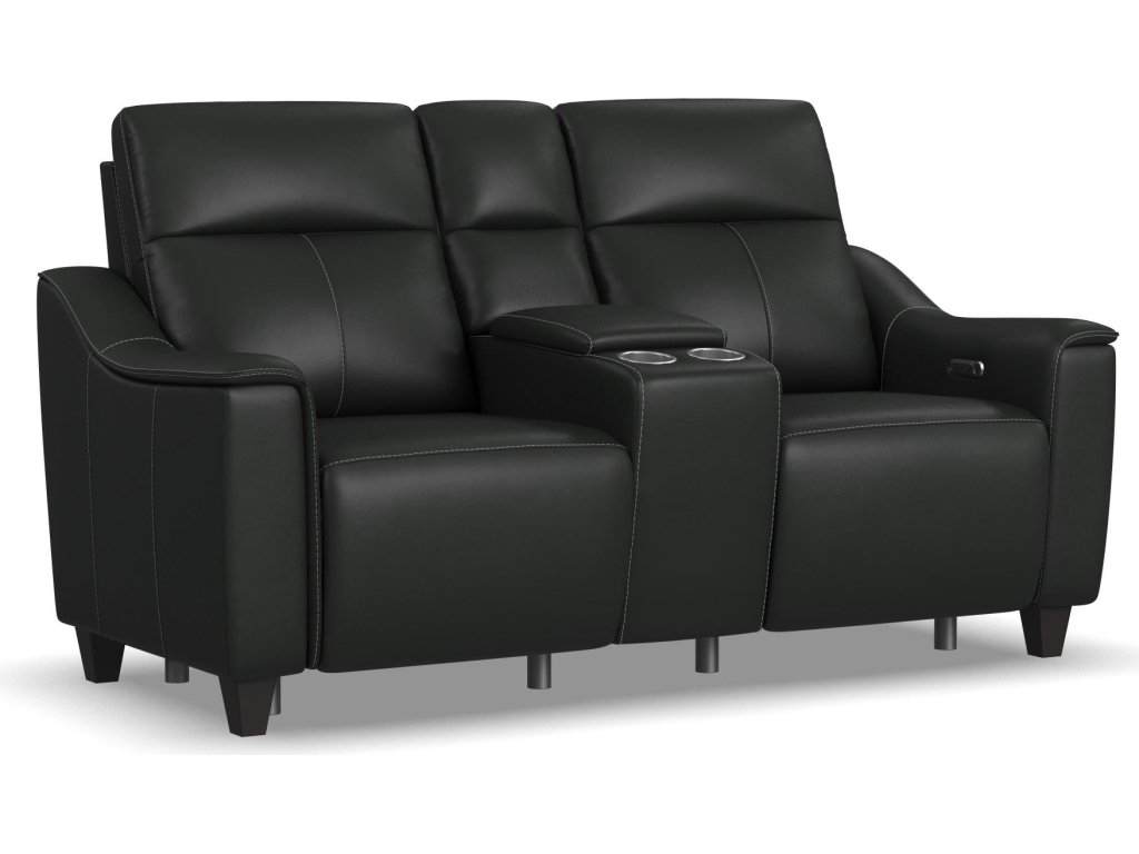 Walter Coal Leather Power Reclining Loveseat with Console & Power Headrests