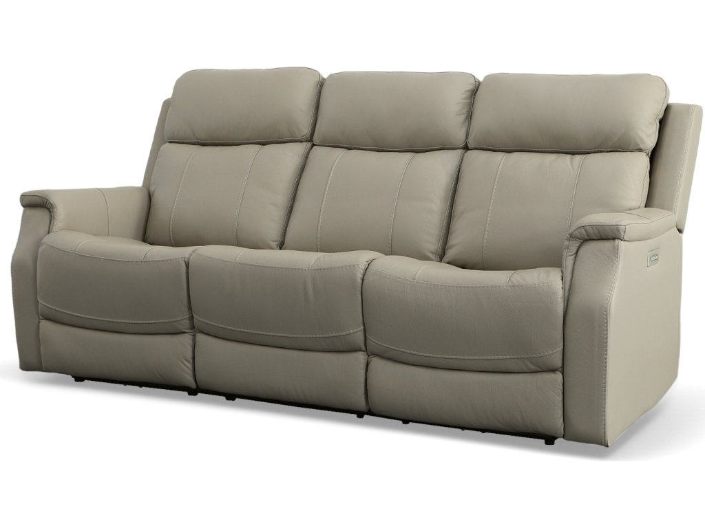 Easton Dove Leather Power Reclining Sofa with Power Headrests & Lumbar