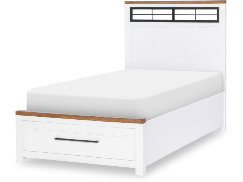 PANEL BED W/ METAL ACCENTS & STORAGE, TWIN