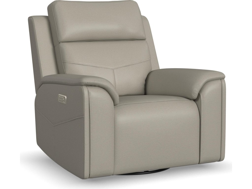 Vernon Dove Grey Fabric Power Swivel Gliding Recliner with Power Headrest, Lumbar, Heat & Massage