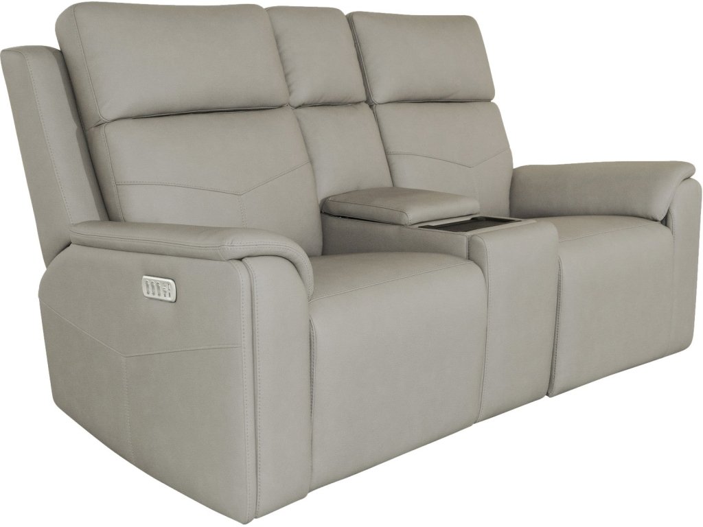 Vernon Dove Grey Fabric Power Reclining Loveseat with Console, Power Headrests, Lumbar, Heat & Massage