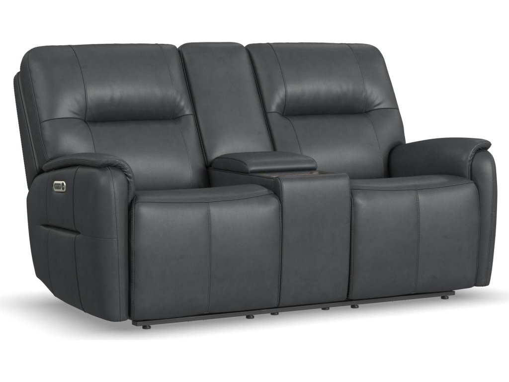 Wilson Thunder Leather Power Reclining Loveseat with Console and Power Headrests