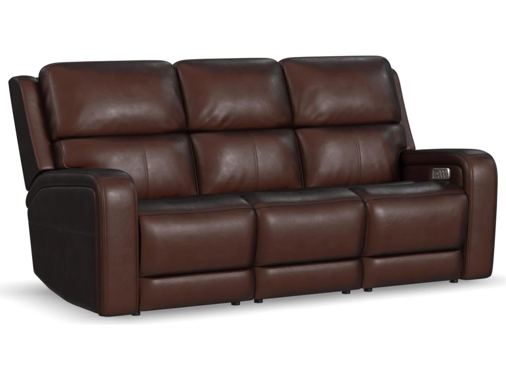 Oasis Truffle Leather Power Reclining Sofa with Power Headrests, Lumbar, Heat & Massage