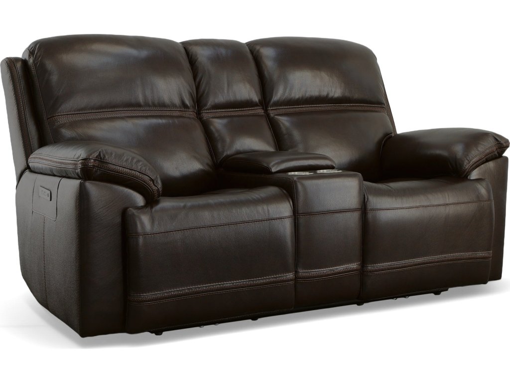 Jackson Dark Brown Leather Power Reclining Loveseat with Console & Power Headrests