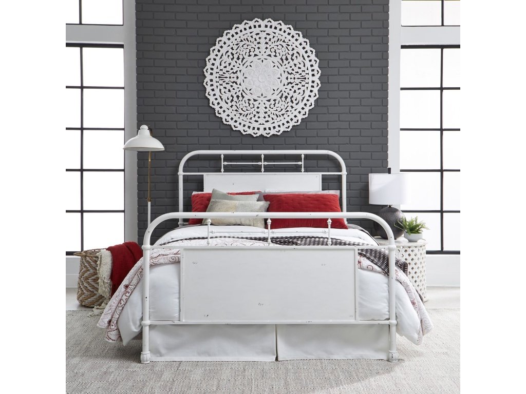 Queen Metal Bed - Antique White