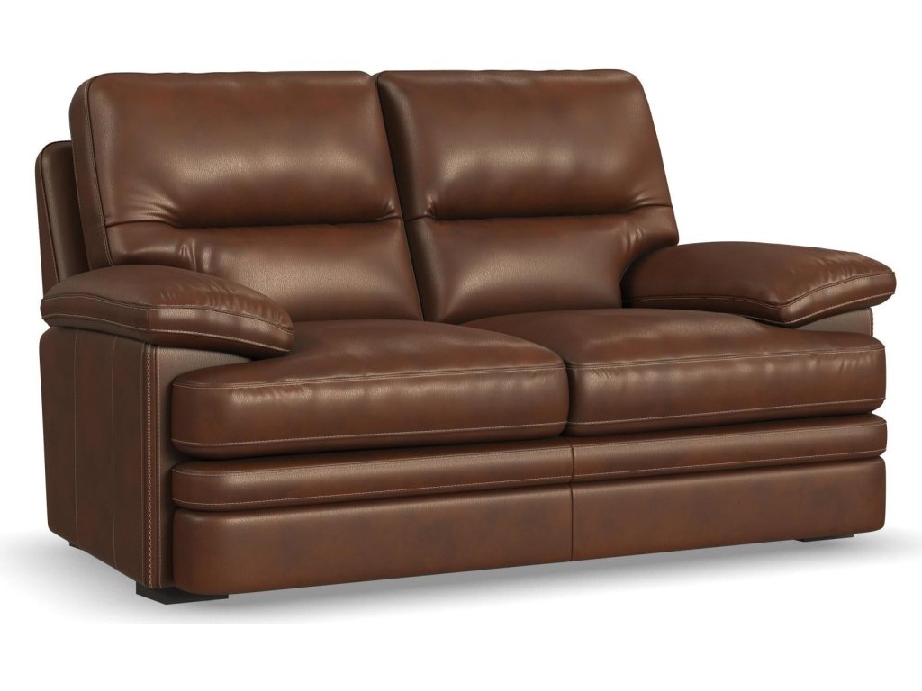 David Pecan Leather Loveseat