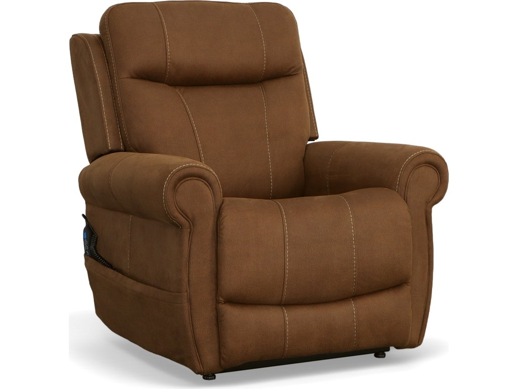 Stewart Amber Brown Fabric Power Lift Recliner with Power Headrest & Lumbar