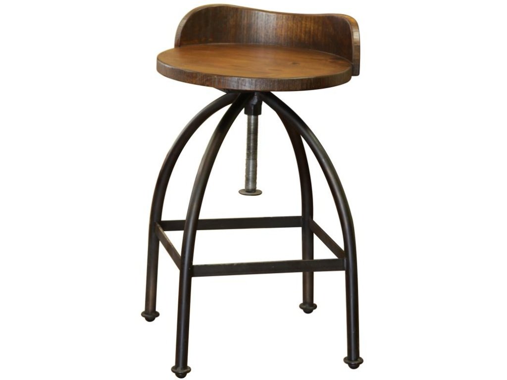 Wooden Seat Adjustable 24-30" Swivel Iron Base Barstool