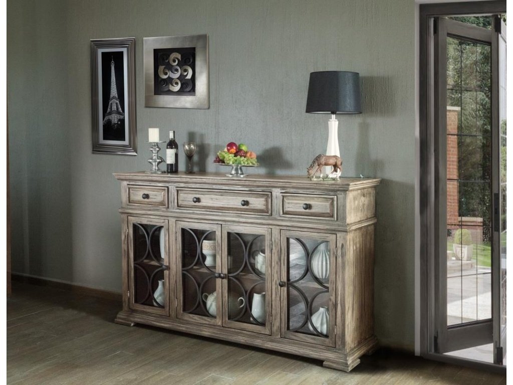 4 Glass Doors 3 Drawers Console