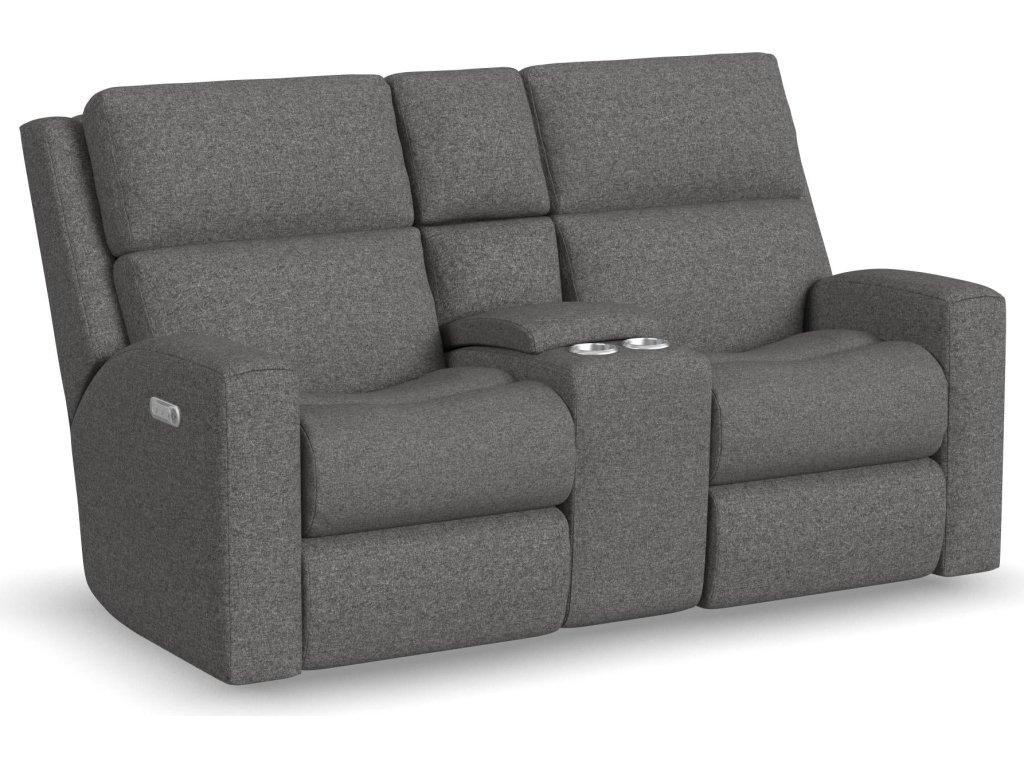 Score Fabric Power Reclining Loveseat with Console & Power Headrests & Lumbar