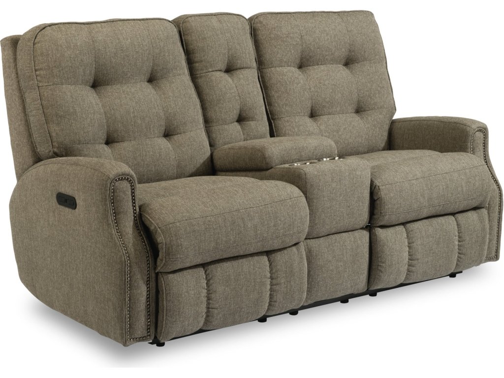 Devon Fabric Power Reclining Loveseat with Console & Power Headrests