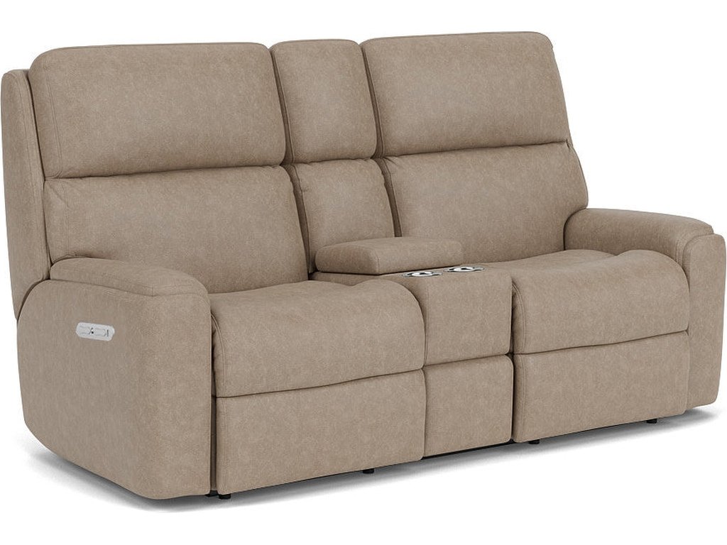 Rio Fabric Power Reclining Loveseat with Console & Power Headrests