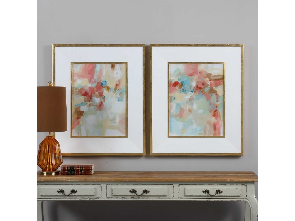 A Touch Of Blush And Rosewood Fences Framed Prints, S/2