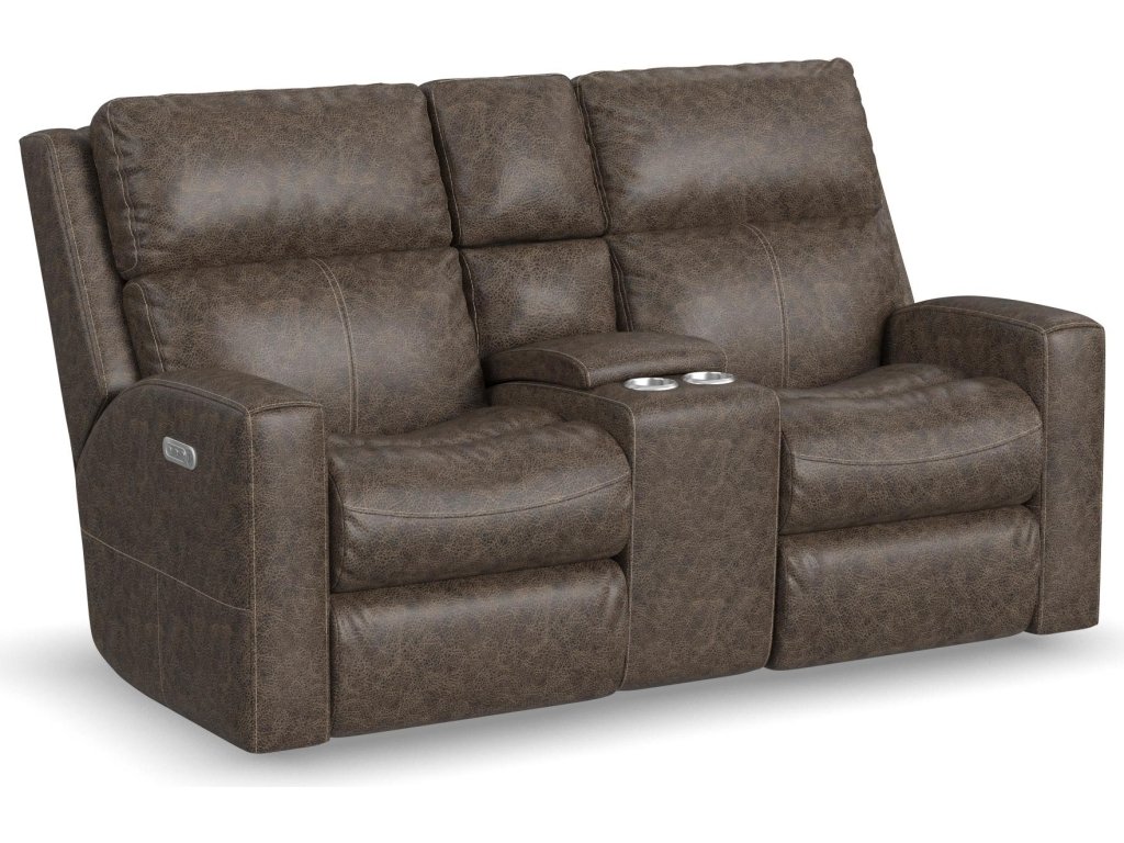 Score Leather Power Reclining Loveseat with Console & Power Headrests & Lumbar