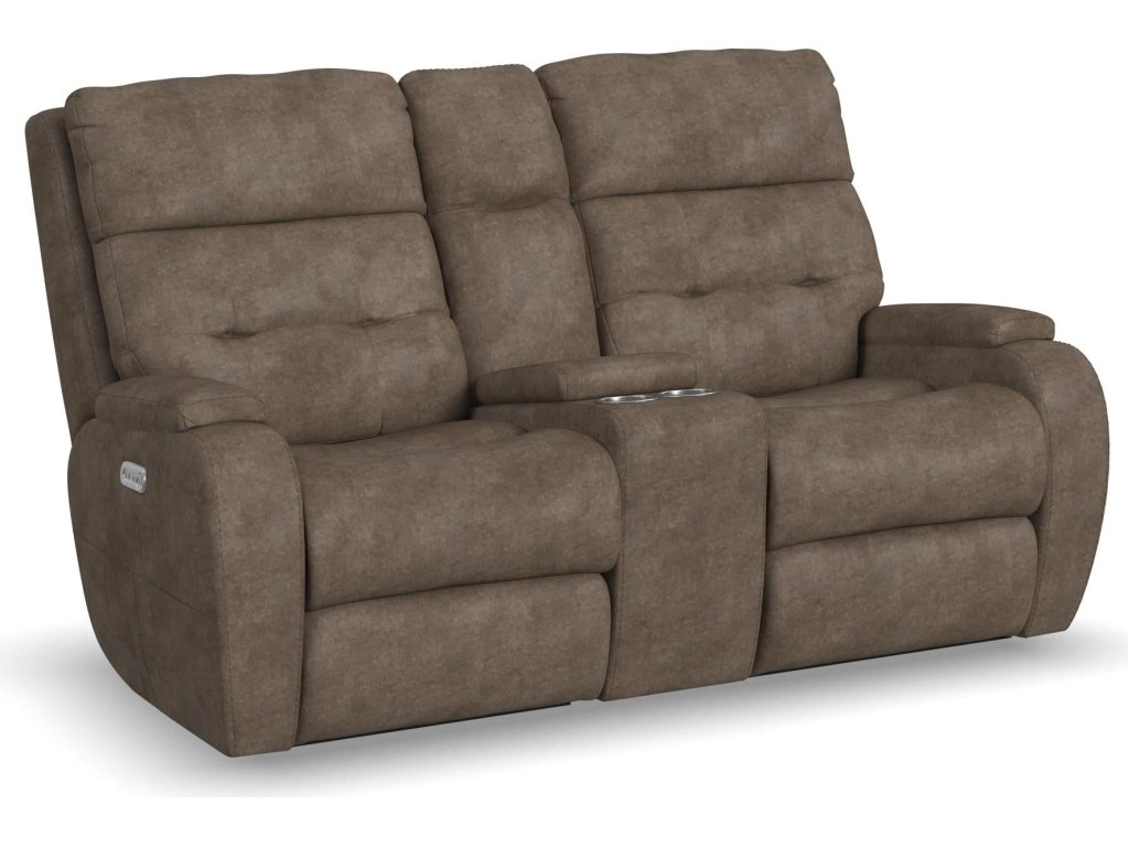 Strait Leather Power Reclining Loveseat with Console & Power Headrests