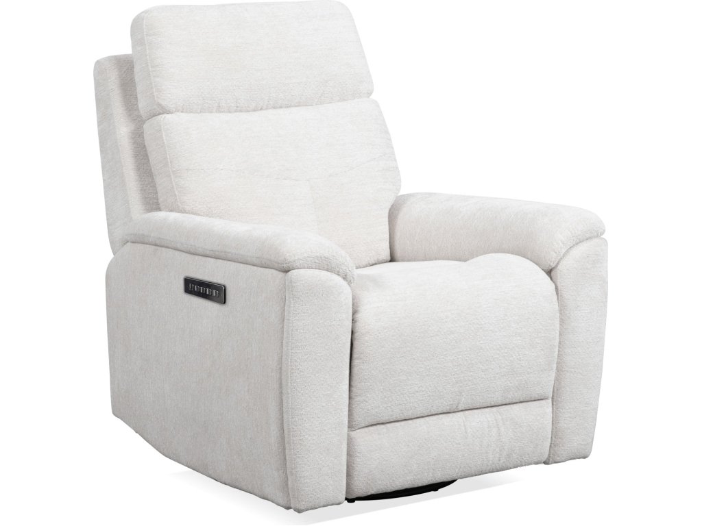 Refined Pearl Fabric Perfect Match Power Swivel Gliding Recliner with Power Headrest & Lumbar