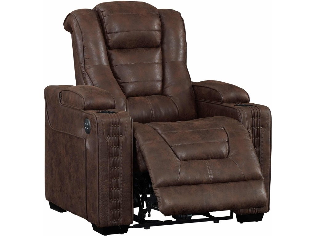 Contemporary Power Recliner W/ Storage In Walnut