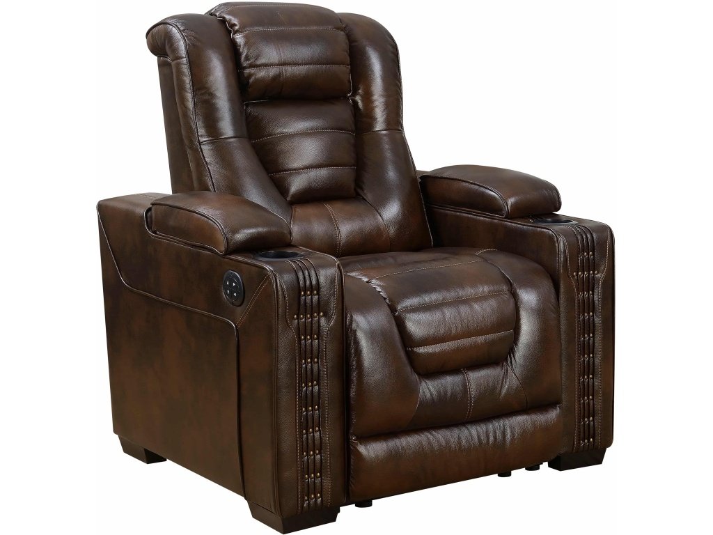 Contemporary Power Recliner W/ Storage In Bronze