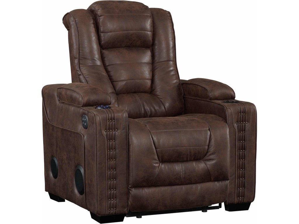 Contemporary Power Recliner W/ Storage & Bluetooth In Walnut