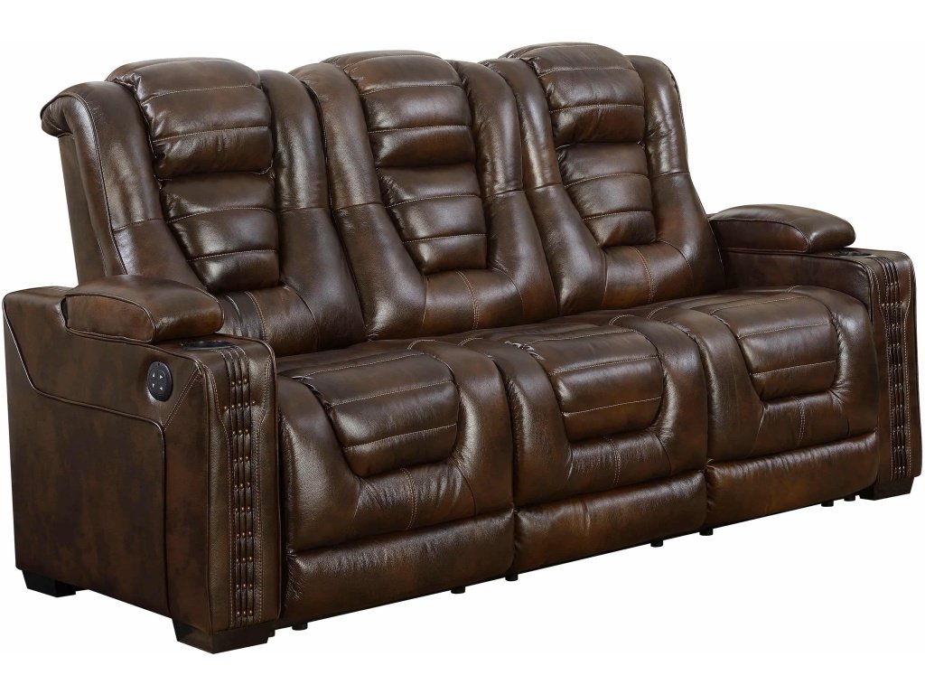 Contemporary Power Recliner Sofa W/ Drop Down Table & Usb Charging In Bronze