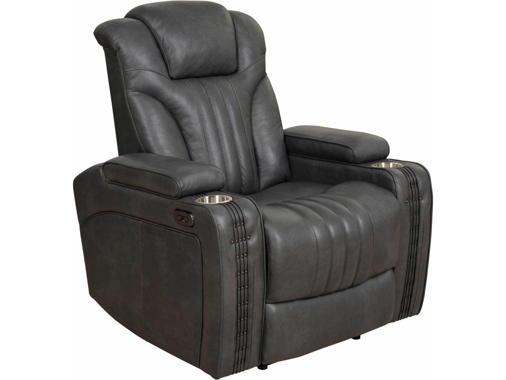 Contemporary Power Recliner Storage And Cup Holders In Steamboat Gunmetal