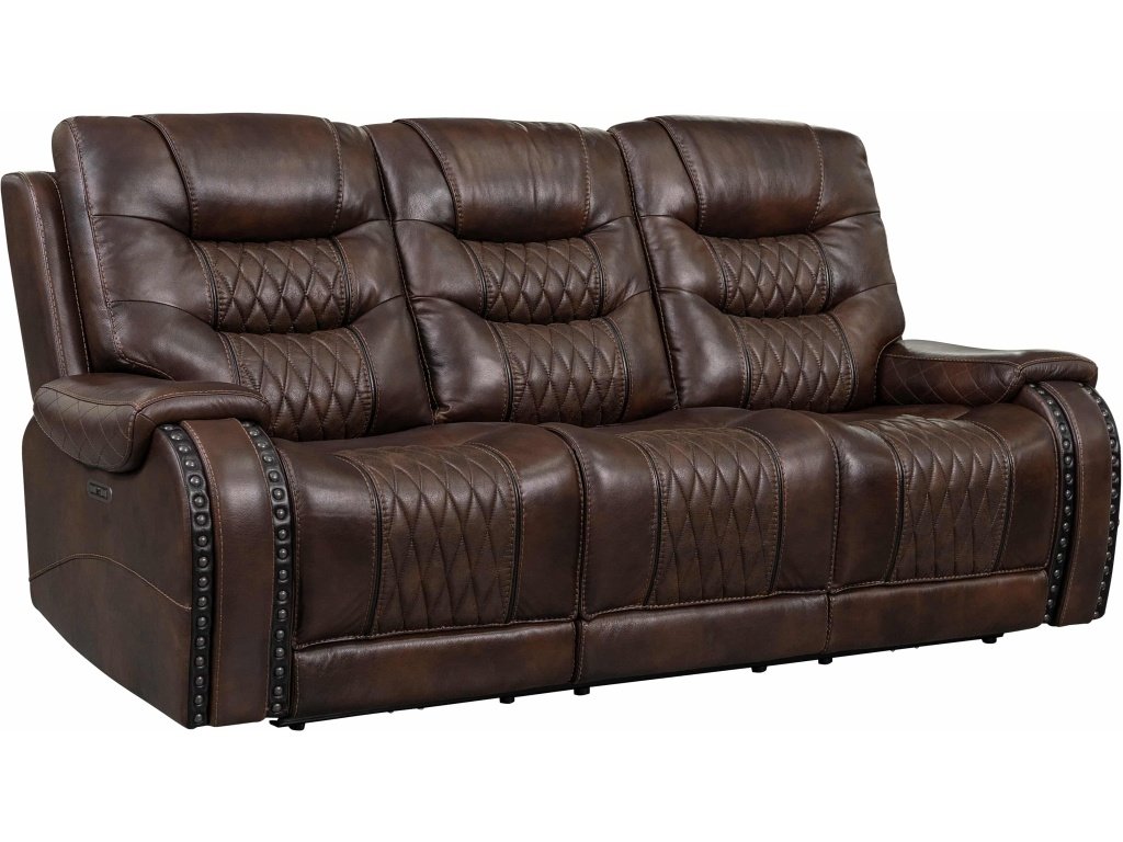 Leather And Fabric Power Sofa With Power Headrest  Brown