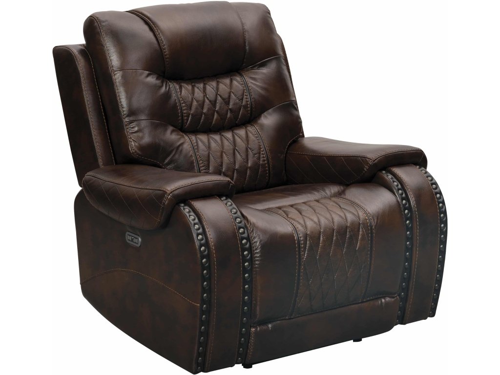 Nailhead Trim Contemporary Power Recliner In Buckhead Bronze