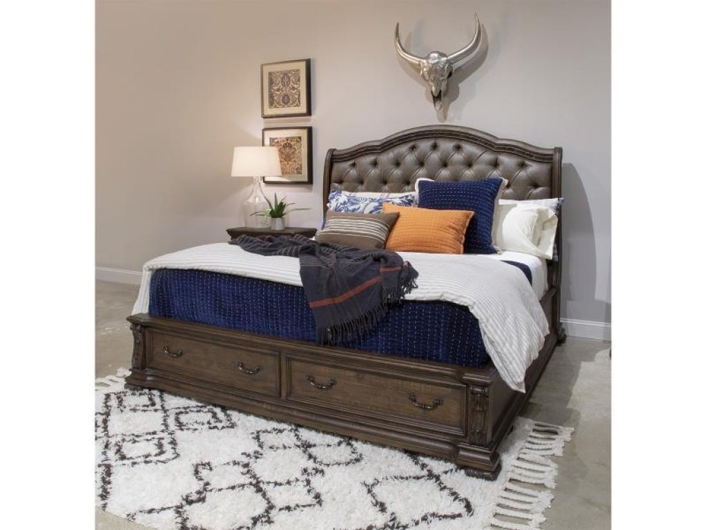 Complete Queen Sleigh Storage Bed with Upholstered Headboard