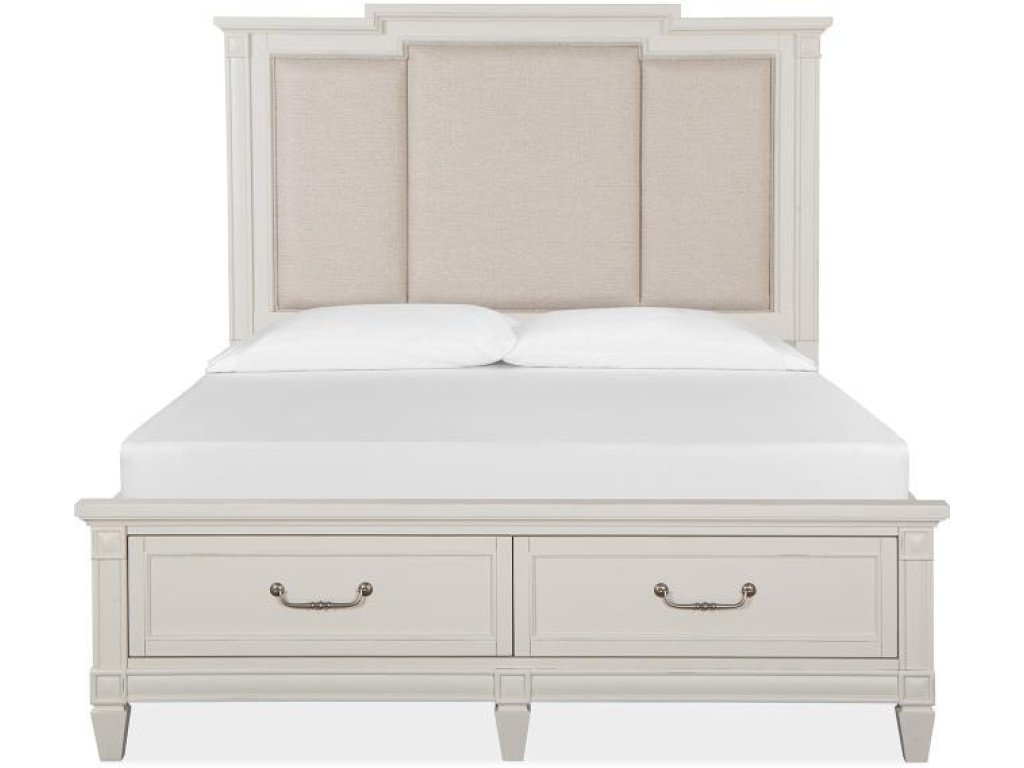 Complete Queen Panel Storage Bed with Upholstered Headboard