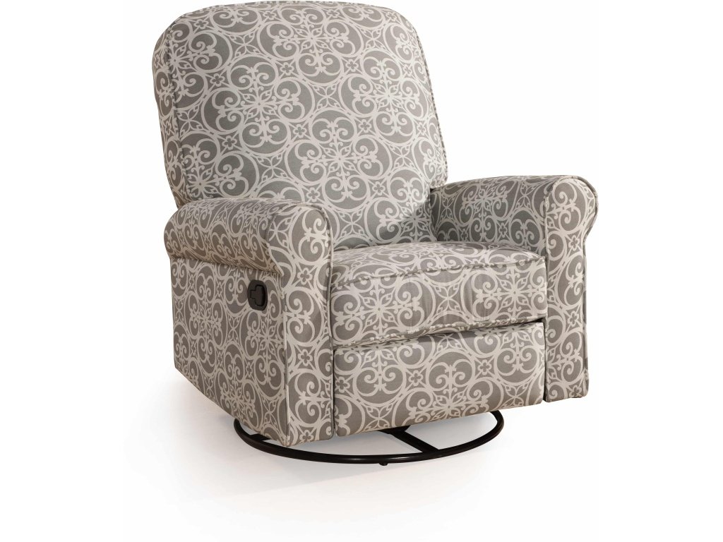 Upholstered Swivel Glider Recliner In Doodles Ash