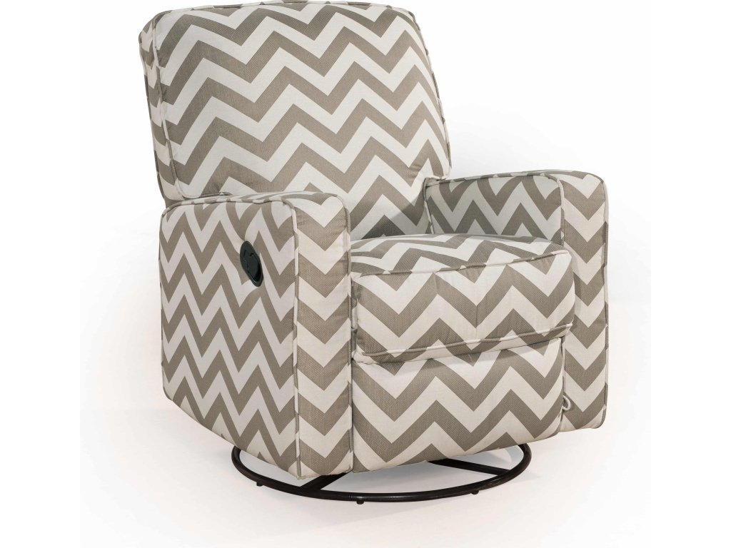 Upholstered Swivel Glider Recliner In Brown Chevron Pattern